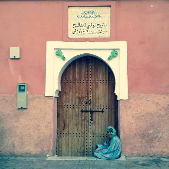 A woman at the door of the shrine of Sidi Yousaf Ben Ali. I was told the shrine has been closed to public for some time.